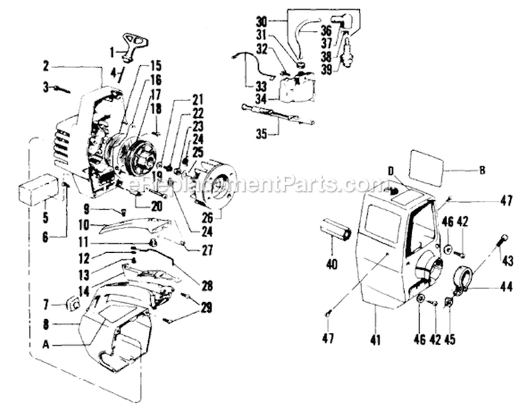 Page D Diagram and Parts List for YP110  Weed Eater Trimmer